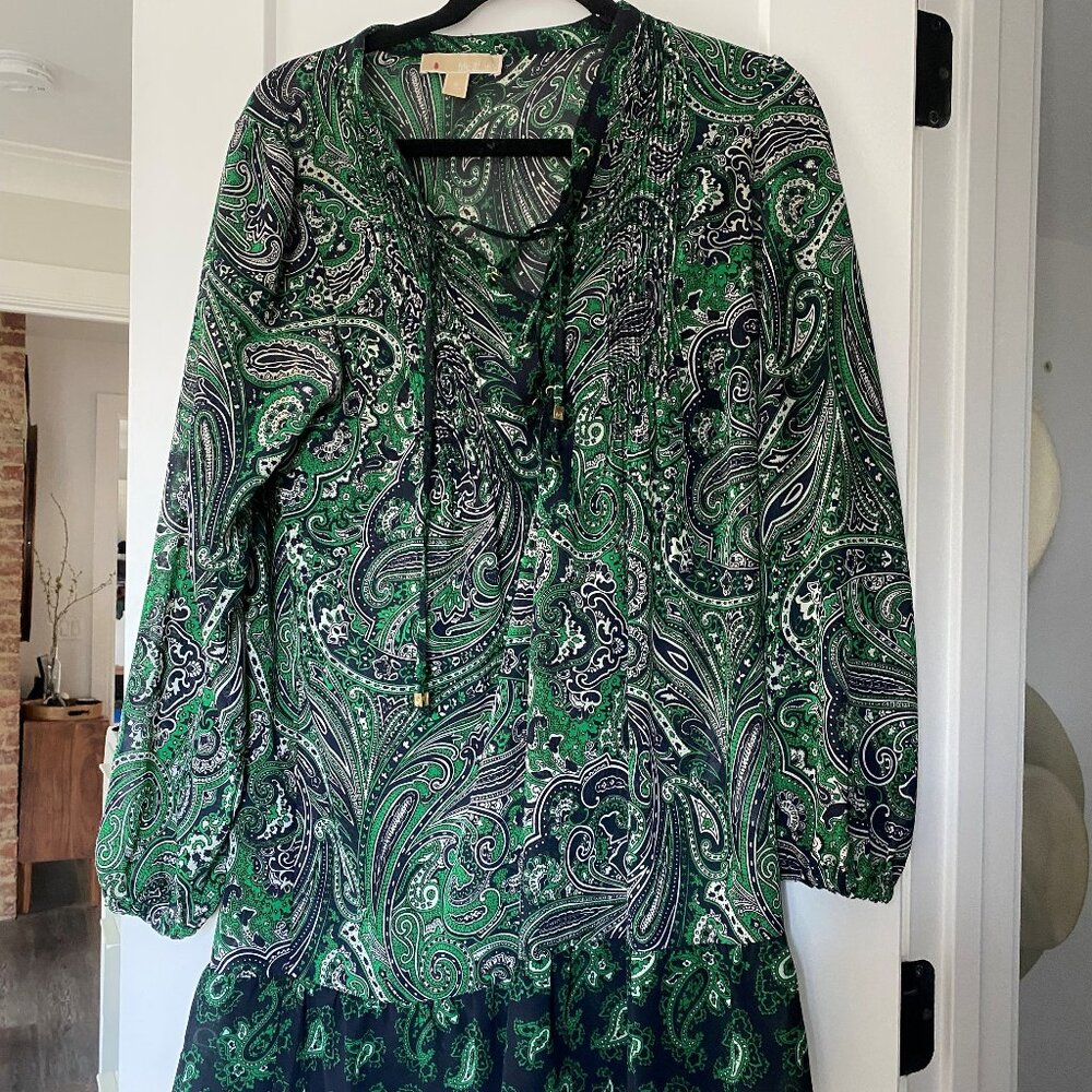 Michael Michael Kors Green Gooseberry Paisley Print Lace Up Dress Size S